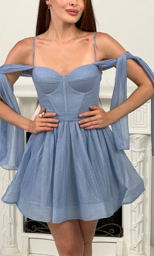 Коктейльна Сукня Ліф Корсет Міні 25036 Синя