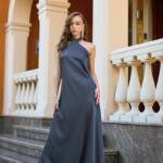 Вечірня Сукня Комбінація Шовк Максі 25056 Графітова