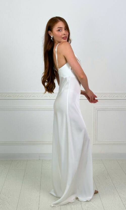 Вечірня Сукня Комбінація Шовк Максі 25057 Молочна