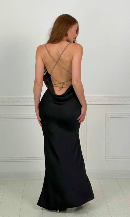 Вечірня Сукня Комбінація Шовк Максі 25052 Чорна