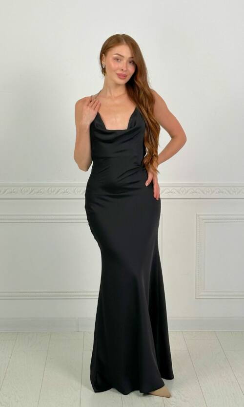 Вечірня Сукня Комбінація Шовк Максі 25052 Чорна