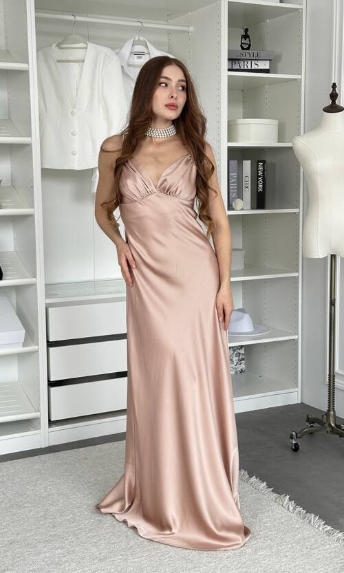 Вечірня Сукня Комбінація Шовк Максі 25057 Пудрова