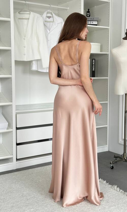 Вечірня Сукня Комбінація Шовк Максі 25057 Пудрова