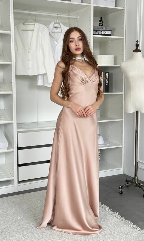 Вечірня Сукня Комбінація Шовк Максі 25057 Пудрова