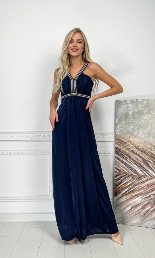 Вечірня Сукня Максі Стрази 5174 Синя