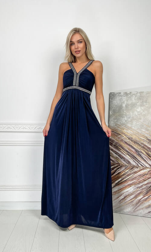 Вечірня Сукня Максі Стрази 5174 Синя