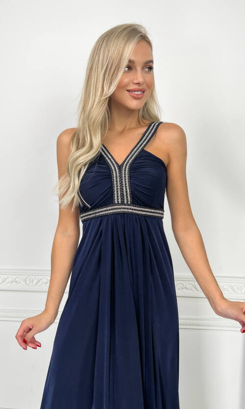Вечірня Сукня Максі Стрази 5174 Синя