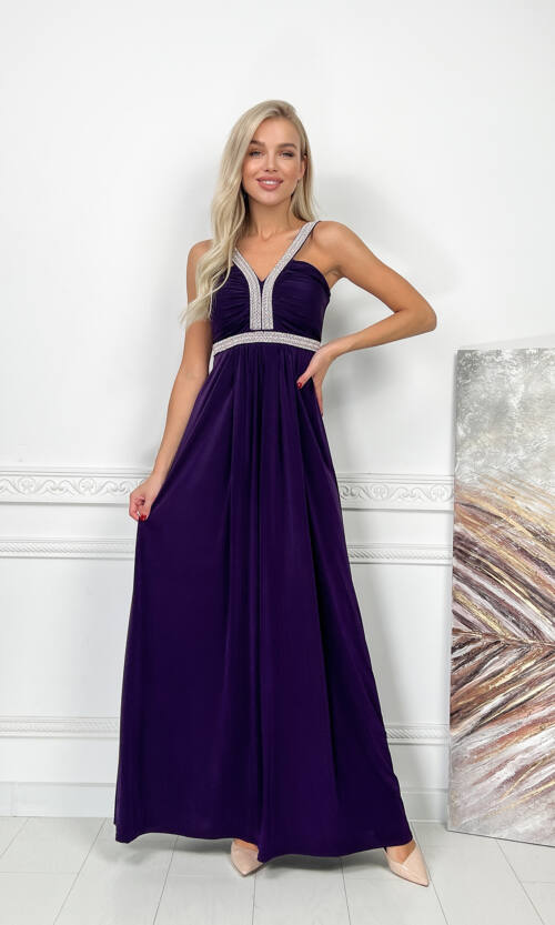 Вечірня Сукня Максі Стрази 5174 Фіолетова