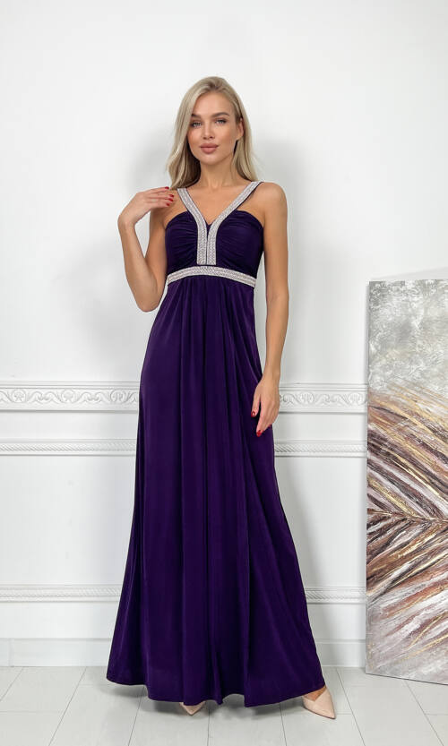 Вечірня Сукня Максі Стрази 5174 Фіолетова