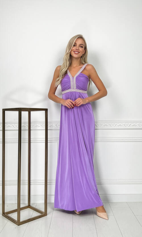 Вечірня Сукня Максі Стрази 5174 Бузкова