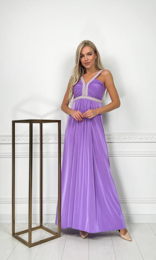 Вечірня Сукня Максі Стрази 5174 Бузкова