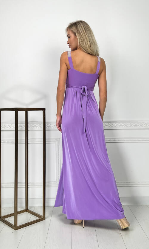 Вечірня Сукня Максі Стрази 5174 Бузкова