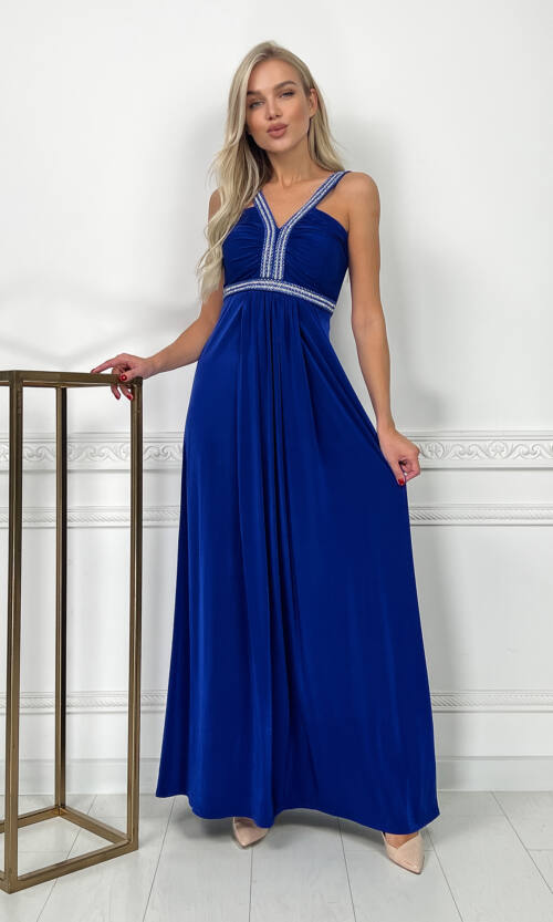 Вечірня Сукня Максі Стрази 5174 Електрик