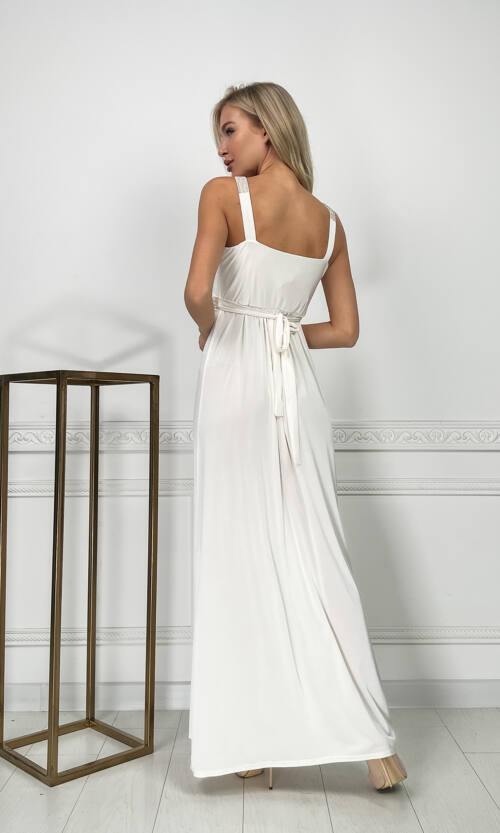 Вечірня Сукня Максі Стрази 5174 Молочна