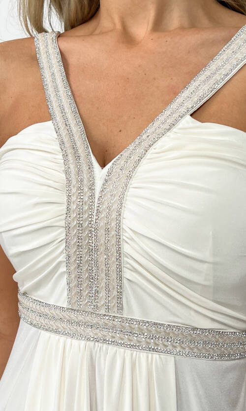 Вечірня Сукня Максі Стрази 5174 Молочна