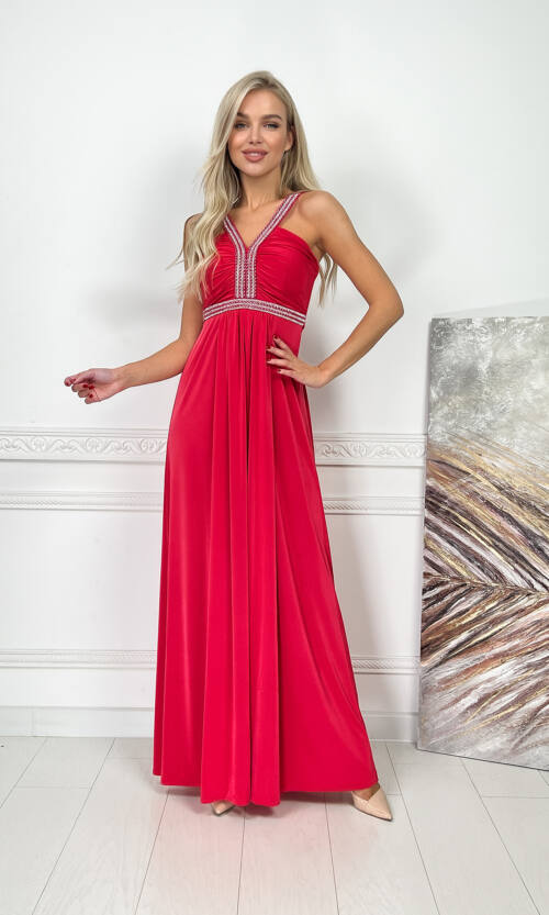 Вечірня Сукня Максі Стрази 5174 Червона