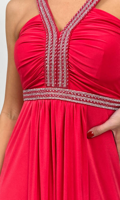 Вечірня Сукня Максі Стрази 5174 Червона