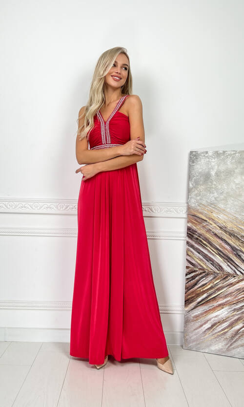 Вечірня Сукня Максі Стрази 5174 Червона