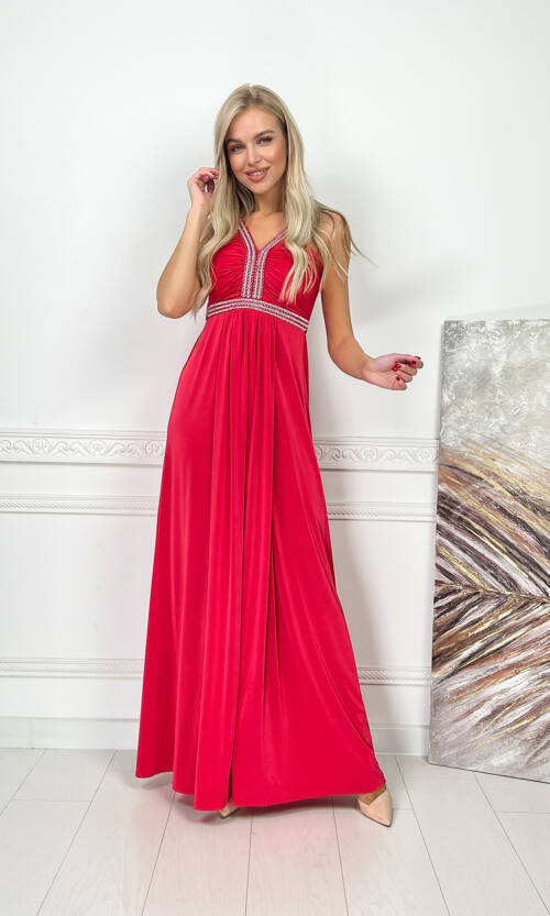 Вечірня Сукня Максі Стрази 5174 Червона