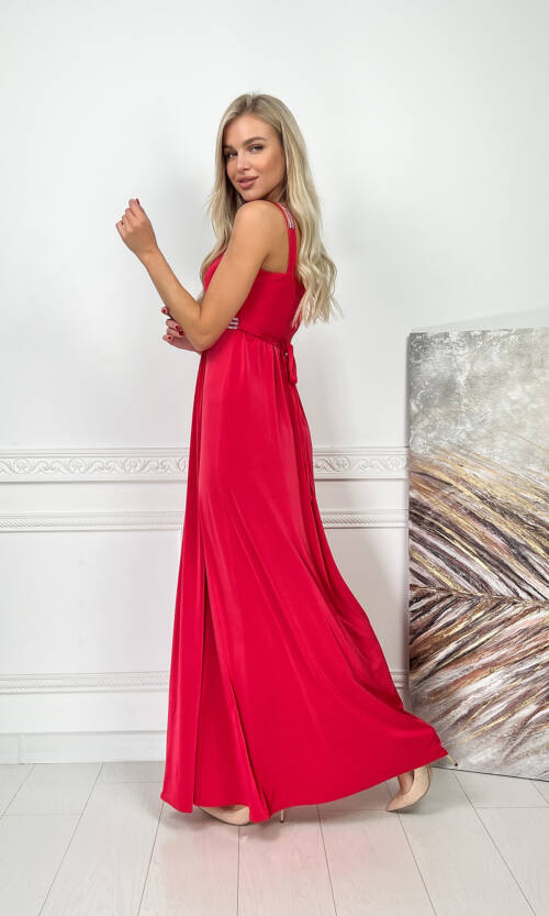 Вечірня Сукня Максі Стрази 5174 Червона