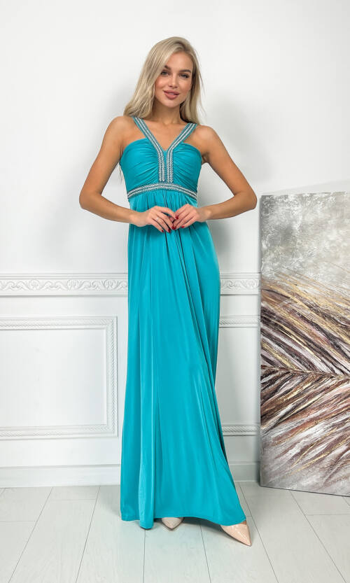 Вечірня Сукня Максі Стрази 5174 Бірюза