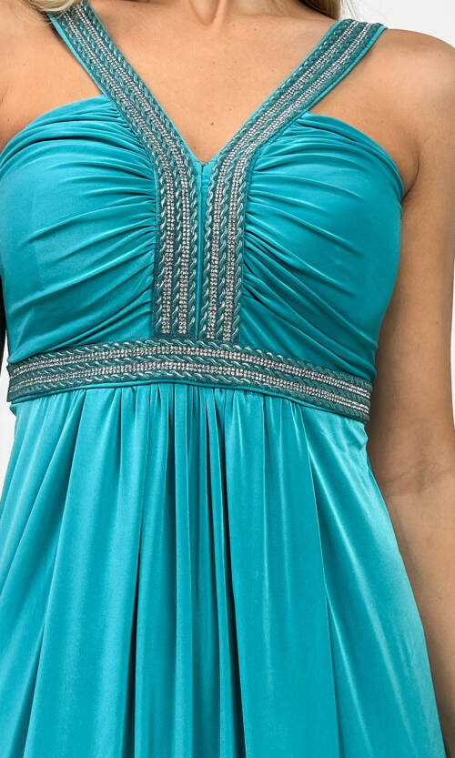 Вечірня Сукня Максі Стрази 5174 Бірюза