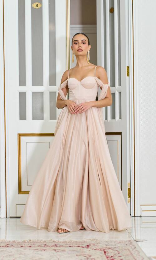 Вечірня Сукня Ліф Корсет Максі 25041 Бежева