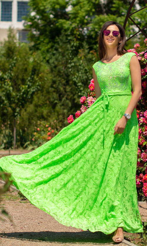 Літня Сукня Гіпюр Максі 6110 Салатова