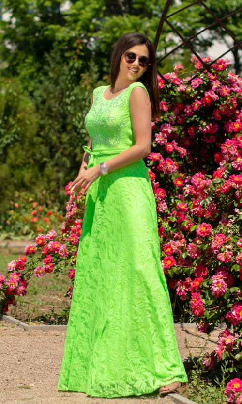 Літня Сукня Гіпюр Максі 6110 Салатова