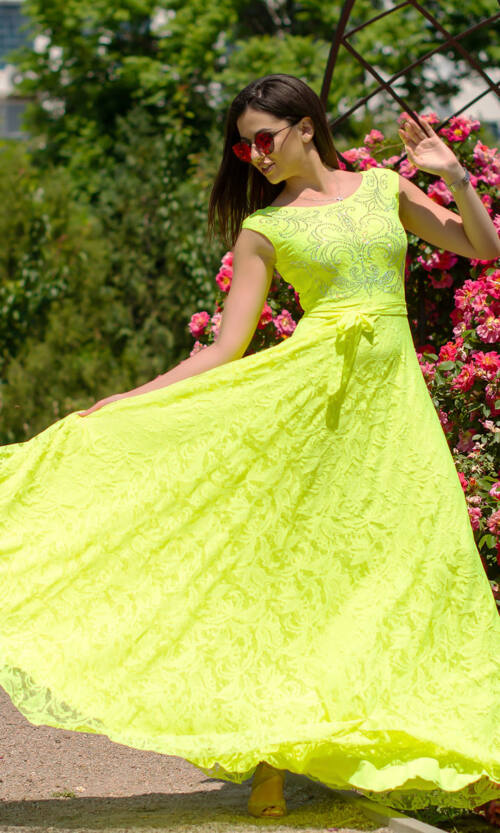 Літня Сукня Гіпюр Максі 6110 Жовта