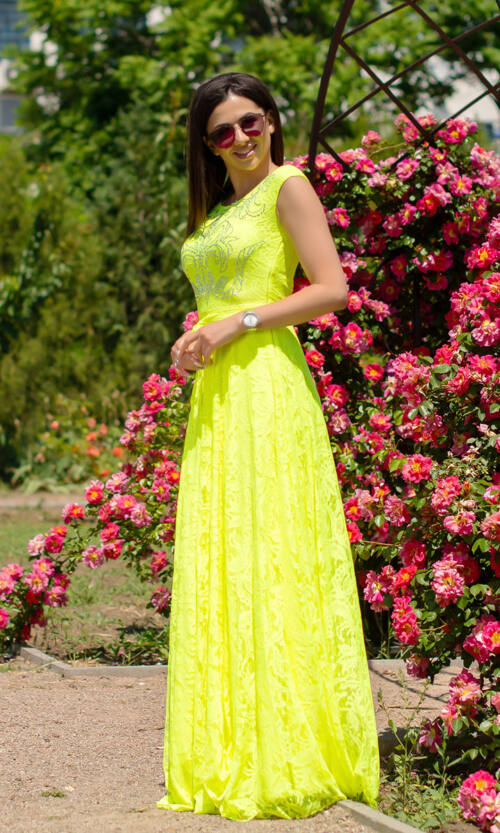 Літня Сукня Гіпюр Максі 6110 Жовта