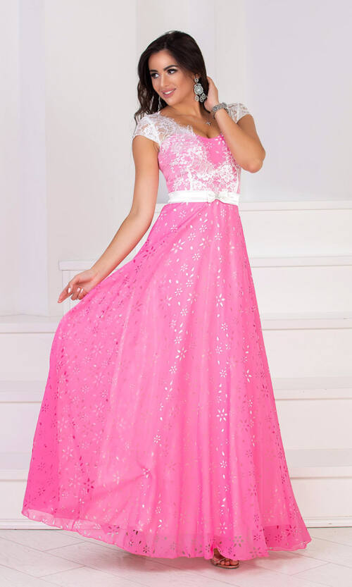 Літня Сукня Шифон Перфорація 6024 Рожева