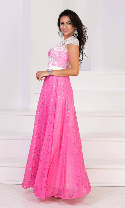 Літня Сукня Шифон Перфорація 6024 Рожева