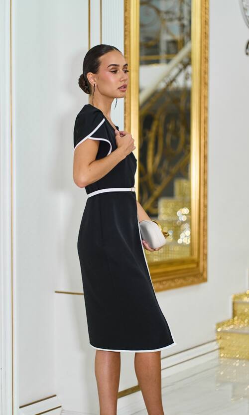 Коктейльное Платье Футляр Контрастный Кант 25065 Черное