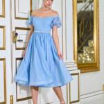 Коктейльна Сукня Шифон Пояс Стрази 25061 Синя