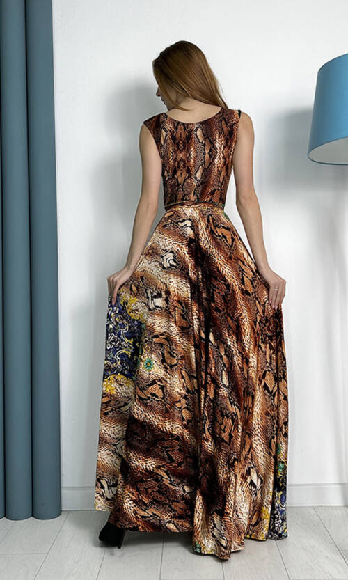 Вечерня Сукня Кристал Принт 7062 Коричнева