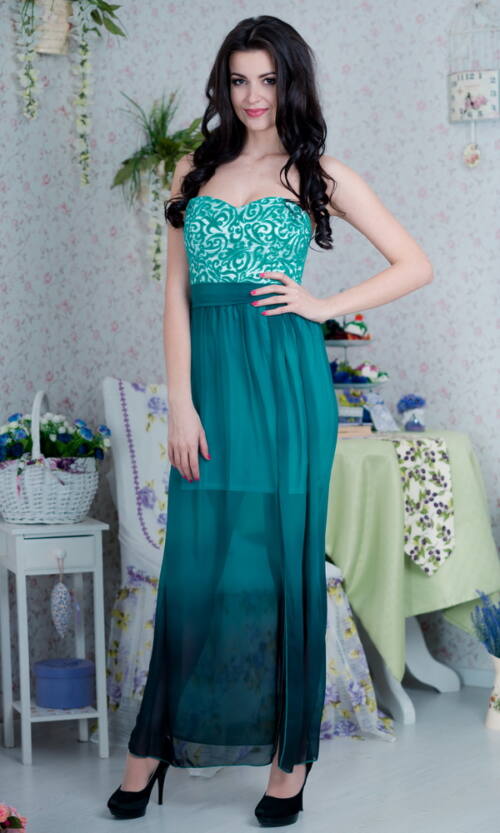 Коктейльна Сукня Атлас Шифон 4173 Смарагдова
