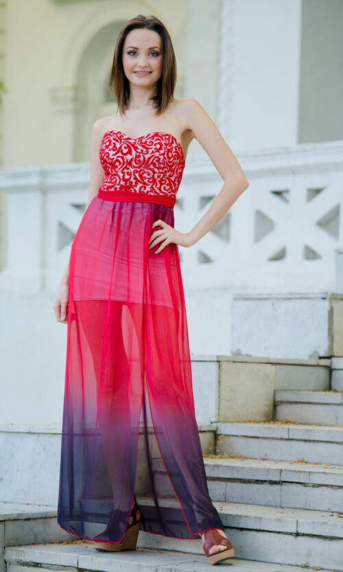 Коктейльна Сукня Атлас Шифон 4173 Червона