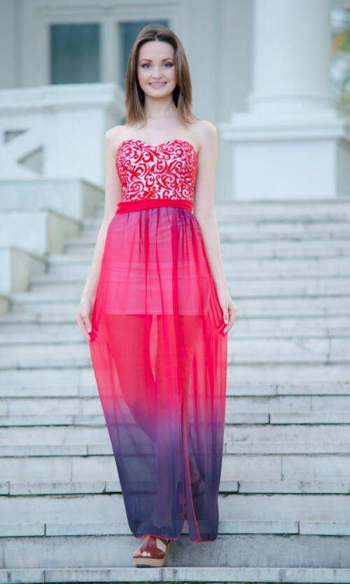 Коктейльна Сукня Атлас Шифон 4173 Червона