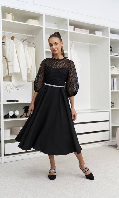 Коктейльна Сукня Ажурна Елегантна 24061 Чорна