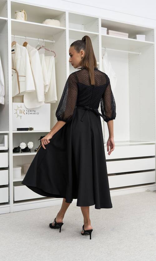 Коктейльна Сукня Ажурна Елегантна 24061 Чорна