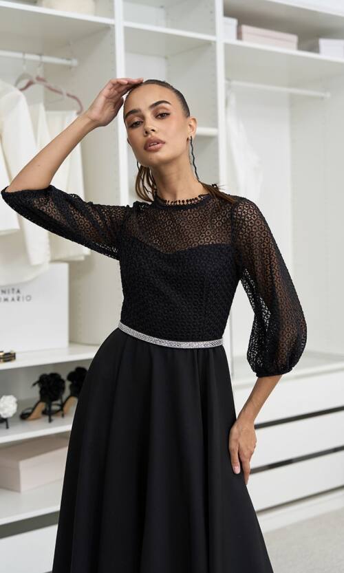 Коктейльна Сукня Ажурна Елегантна 24061 Чорна