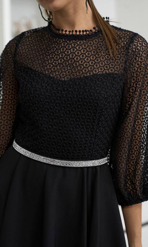 Коктейльна Сукня Ажурна Елегантна 24061 Чорна