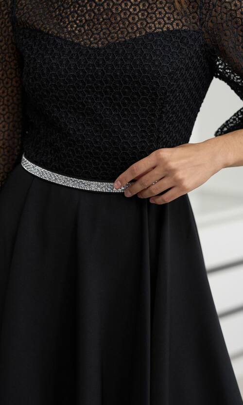 Коктейльна Сукня Ажурна Елегантна 24061 Чорна