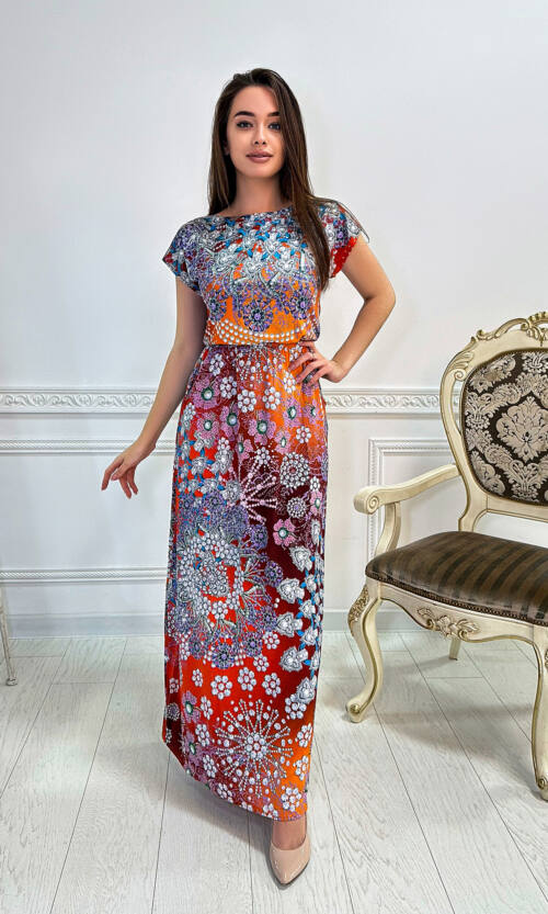 Літня Сукня Максі Принт 4217 Помаранчева