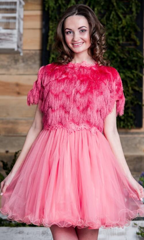 Болеро Накидка Бахрома Зигзаг 4363 Корал