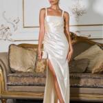 Вечірня Сукня Атлас Максі 25007 Кремова