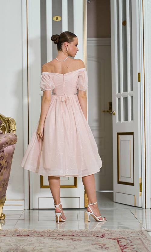 Коктейльна Сукня Шифон Пояс Стрази 25061 Персикова