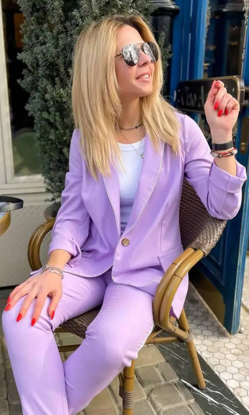 Брючний костюм штучний льон 8500 Лаванда