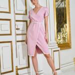 Коктейльное Платье Футляр Контрастный Кант 25065 Фрезовое